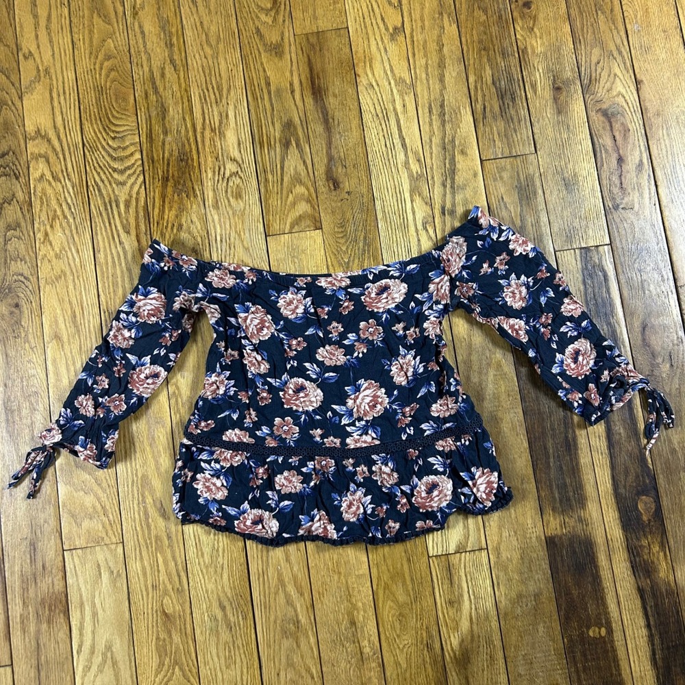 Y2K American Eagle Outfitters Floral Off‎ The Shoulder Peasant Blouse Top XS